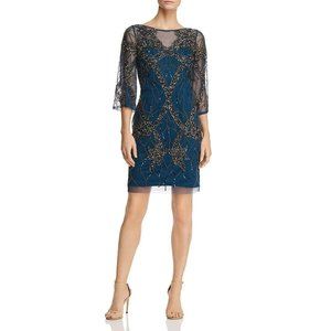 NWT Sz 6 AIDAN MATTOX beaded cocktail dress teal sequined tulle women's party